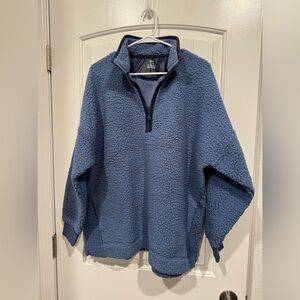 AERIE two tone blue Sherpa pullover half zip sweater XL NWT